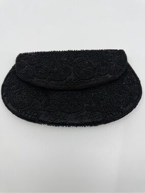 Vintage Black Beaded Evening Clutch Paris France